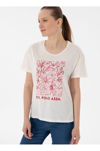 U.S. Polo Assn. Πόλο Ασν. Γυναικείο T-Shirt Crew Neck Cream SRETA