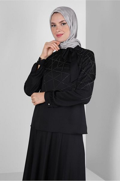 Alvina Σατέν Σετ με Πλισέ Φούστα και Λεπτομέρεια από Πέτρα - 43666