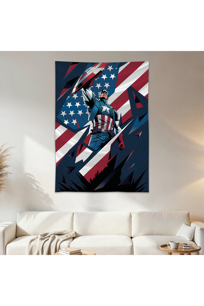 Geek Cultcha Captain America Wall Cloth Wall Tapestry First Quality Satin Fab...