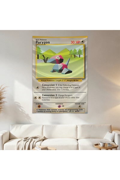 Geek Cultcha Porygon Pokemon Card Wall Cloth Wall Tapestry First Quality Sati...