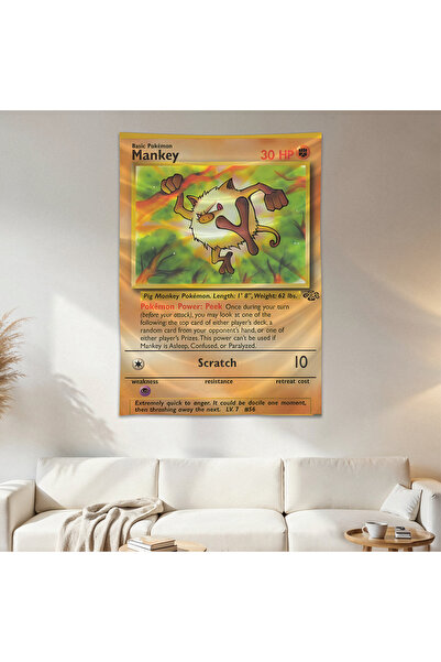 Geek Cultcha Mankey Pokemon Card Wall Cloth Wall Tapestry First Quality Satin...