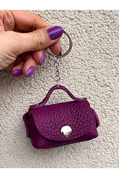 Pinkylola Lola minicik model-hakiki deri mürdüm mor çanta süsü, anahtarlık, el yapımı ,bag charm
