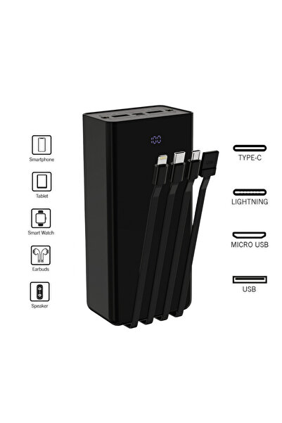 XINMENG 30.000 Mah Plus Dijital Göstergeli Dahili Çoklu Kablolu Powerbank,siy...