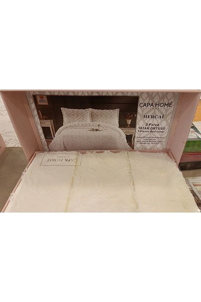 NİVEMESHOME Hercai̇ Cream 3 Piece Bed Cover Set