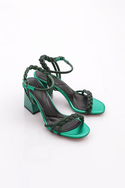DGN Pantofi cu toc răsucit de piatră argintie de damă, deschidere verde 91721033