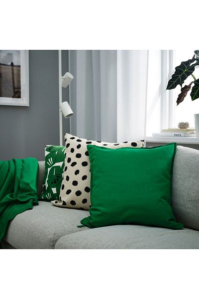 IKEA GURLI Cushion Cover, Green 50x50 cm - IKEA, Recycled Cotton, Zipper Closure
