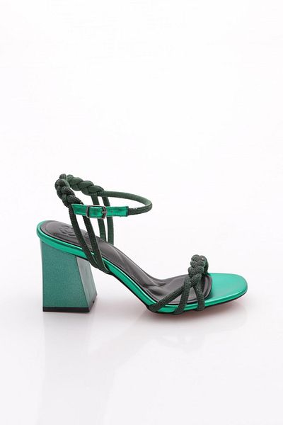 DGN Pantofi cu toc răsucit de piatră argintie de damă, deschidere verde 91721033
