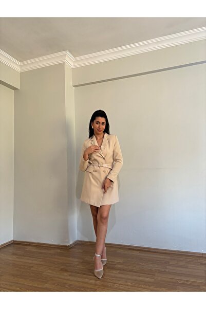 Düşes TASARIM Kadın Kemerli Blazer Ceket Elbise