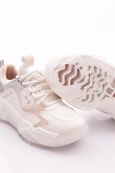 DGN Γυναικεία αθλητικά παπούτσια με κορδόνια με χοντρή σόλα Λευκό Μπεζ 762323138