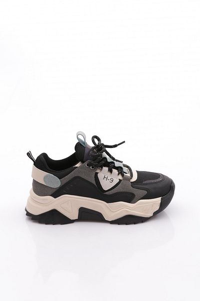 DGN Women's Lace-Up Thick Sole Sports Shoes Black Beige 762323138