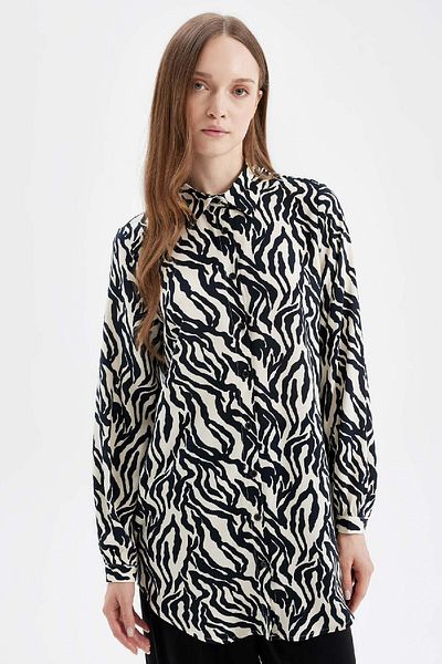 DeFacto Viscose Zebra Print Long Sleeve Regular Fit Tunic Shirt - D4070Ax24Au