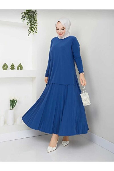 ECK MODA Γυναικεία Sandy Fabric Full Lycra φούστα με πλισέ κάτω και επάνω σετ