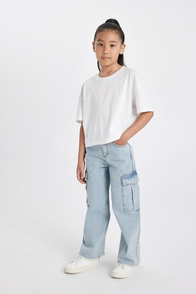 DeFacto Kız Çocuk Wide Leg Kargo Cepli Geniş Paça Jean Pantolon A5734a824au