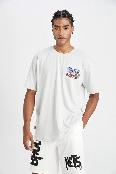DeFacto Μπλουζάκι με κοντό μανίκι με λαιμόκοψη Brooklyn Nets Crew Boxy Fit C4161ax24hs