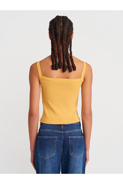 Dilvin 21049 Square Neck Strap Top-Mustard