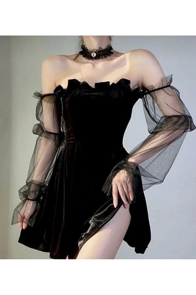 Köstebek Φόρεμα Lolita Harajuku βικτοριανό μανίκι από τούλι