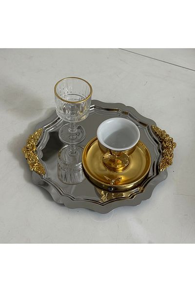 SEVA ÇELİK صينية تقديم فولاذية مستديرة مموجة قطعة واحدة مع ملحق مقبض