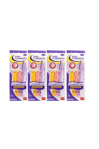 Flamingo شفرات حلاقة لشعر الوجه للنساء من فيذر فلامينجو اس - 4عبوات بكل عبوة عدد 3 موس