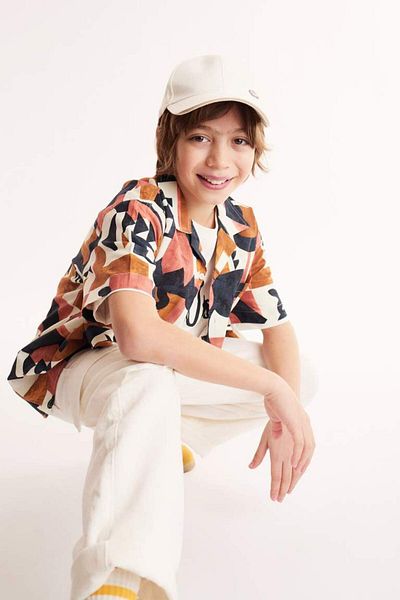 DeFacto New Season Boy's Oversize Wide Fit Patterned Short Sleeve Shirt