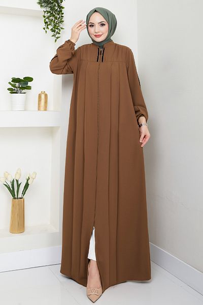 ModaMerve Stripe Detailed Hijab Ferace 1007Esl1097-M Tan