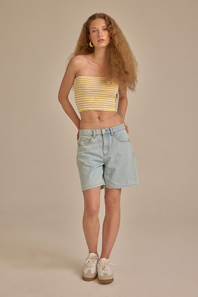 DeFacto Strapless Striped Corduroy Tank Top - Camisole D3609Ax24Hs
