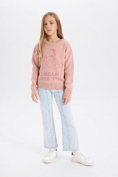 DeFacto Girl's Crew Neck Patterned Knitwear Sweater 3143709