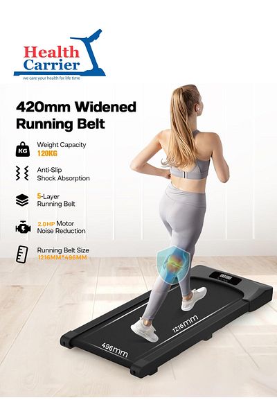 Health Carrier Slim Portable Running Pad Treadmill, LED Display, Wireless Remote, 120kg Capacity
