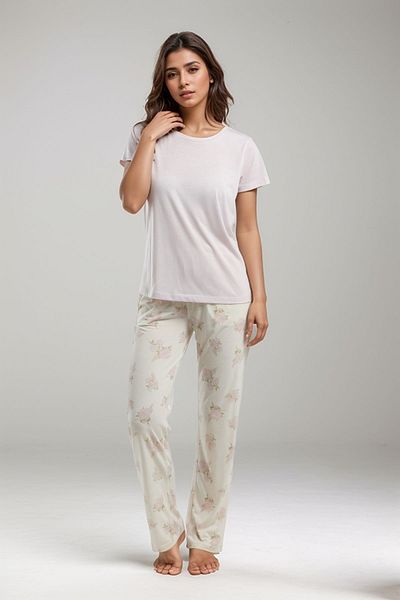 Pierre Cardin Women's Home Wear Powder Short Sleeve Pajamas Set Ll.Pc01.K1.D016