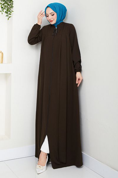 ModaMerve Stripe Detailed Hijab Ferace 1007Esl1097-M Brown
