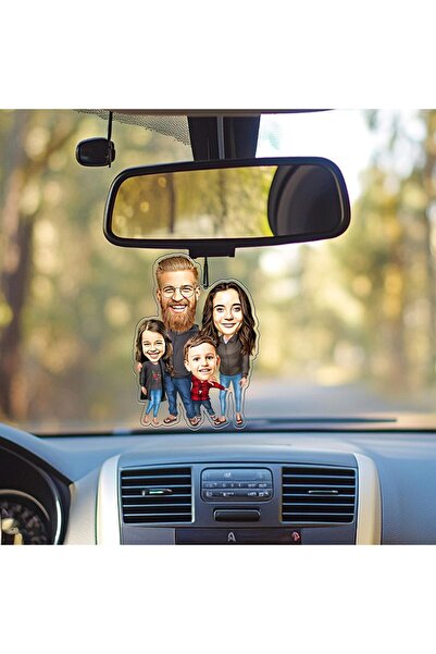 EJOYA Kişiye Özel Fotoğraflı Güzel Ailem Karikatür Araba Dikiz Ayna Süsü 114962