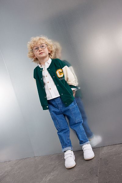 DeFacto Baby Boy Seasonal Printed Bomber Cardigan - College Collar, Snap Closure, Double Pocket D2591A524Au
