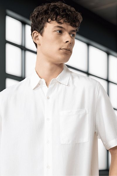 Valiberta Single Pocket Cotton Fabric Natural Textured Oversize Men's Shirt - Ecru