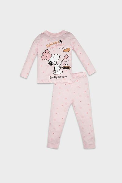 DeFacto Snoopy Print Baby Girl Pajamas Set - Combed Cotton, Long Sleeve, D3618A524Wn