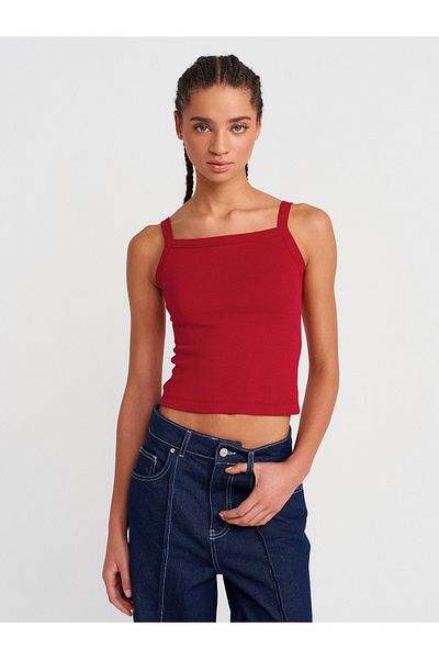 Dilvin 21049 Square Neck Strap Top-K. Red