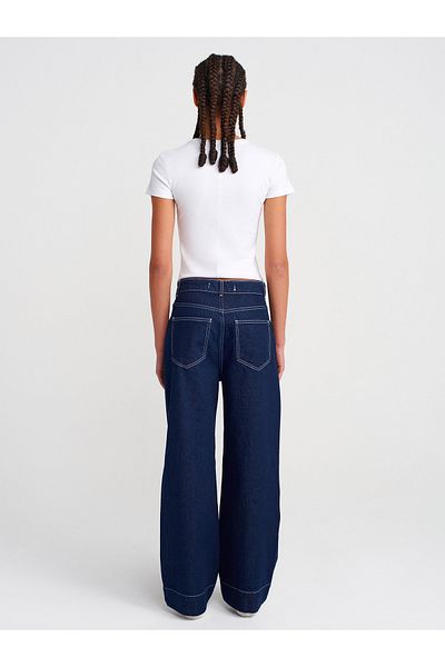 Dilvin 71808 Contrast Stitched Short Denim Trousers-Navy Blue