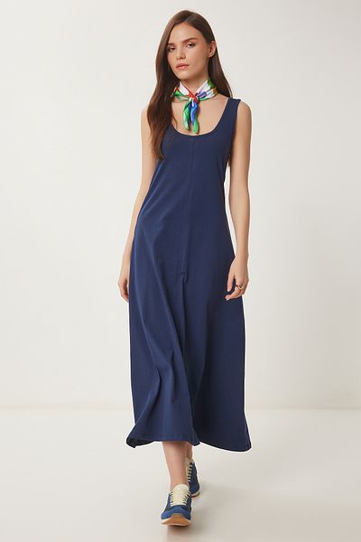 Lovelyİstanbul Rochie de bază tricotată de vară fără mâneci ALBASTRU ÎNCHIS LCR0057