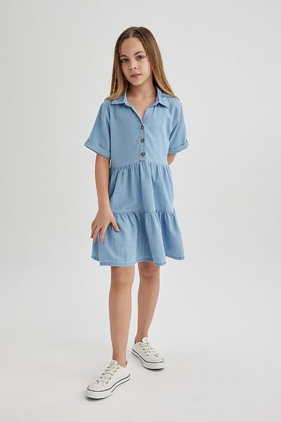 DeFacto Rochie Jeans pentru fete cu mânecă scurtă B5032a824sp