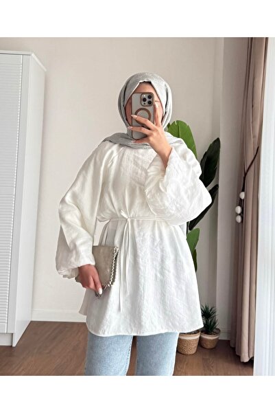 MOONSC Γυναικείο πουκάμισο με μανίκια μπαλόνι και δεσίματο στη μέση