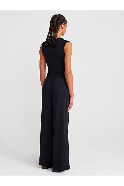 Dilvin 71653 Wide Trousers with Elastic Waist-Black