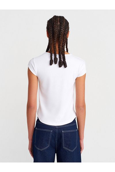 Dilvin 31779 Crew Neck Basic T-Shirt-White