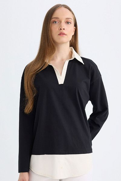 DeFacto Black Regular Fit Shirt Collar Tunic - Long Sleeve and Skirt Detail D0390Ax24Au
