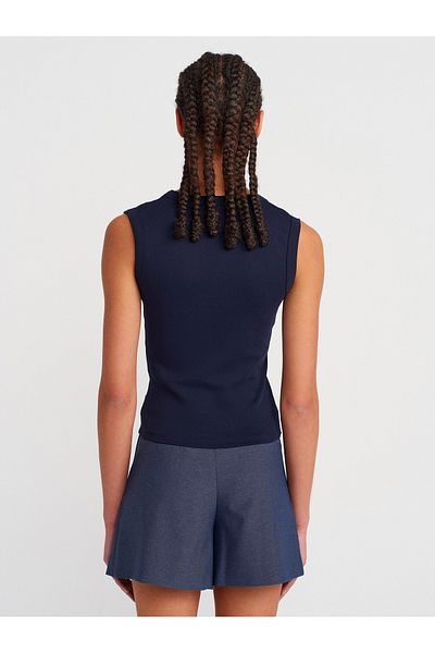 Dilvin 31632 Sleeveless Top-Navy Blue