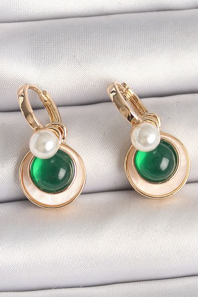 Store Brass Gold Color White Green Dangle Enamel Women's Earrings