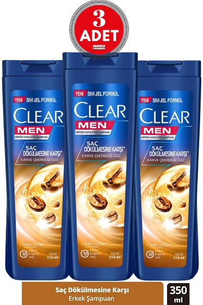 Clear 350 Ml Coffee Bean - Effective Against Hair Loss and Dandruff, 3 Pieces