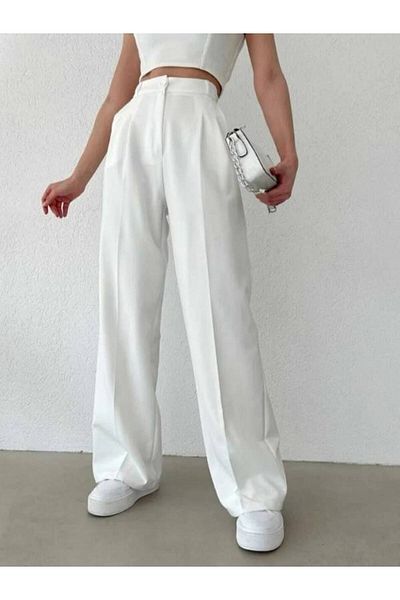 FEMİNEER.com enter Pantaloni Palazzo albi cu talie înaltă pentru femei