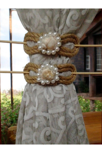 YLC HOME DEKOR EL EMEĞİ İNCİLİ VE DENİZ KABUKLU PERDE BAĞI PERDE TOKASI PERDE...