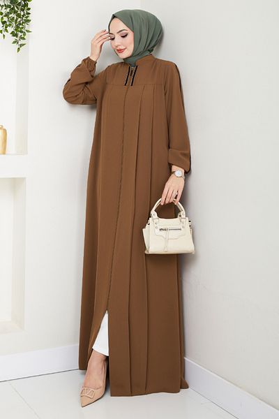 ModaMerve Stripe Detailed Hijab Ferace 1007Esl1097-M Tan