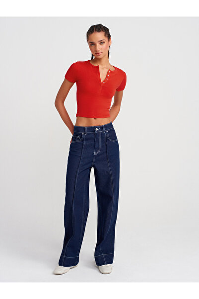 Dilvin 31704 Çıtçıt Düğmeli Kısa Kollu Top-Kırmızı