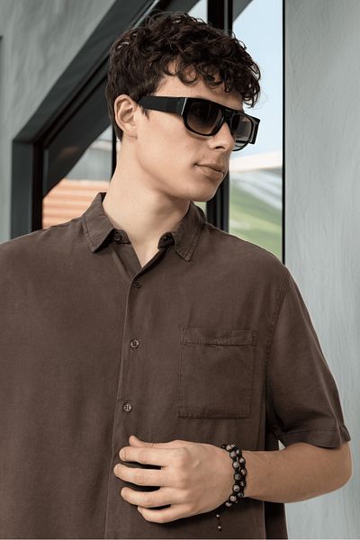 Valiberta Single Pocket Cotton Fabric Natural Textured Oversize Men's Shirt - Brown