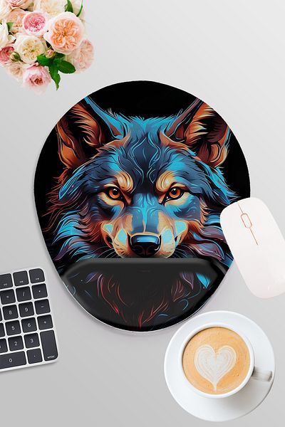 qoeuyl boutique Wolf No:1 Printed Gaming Οβάλ ποντίκι με υποστήριξη καρπού